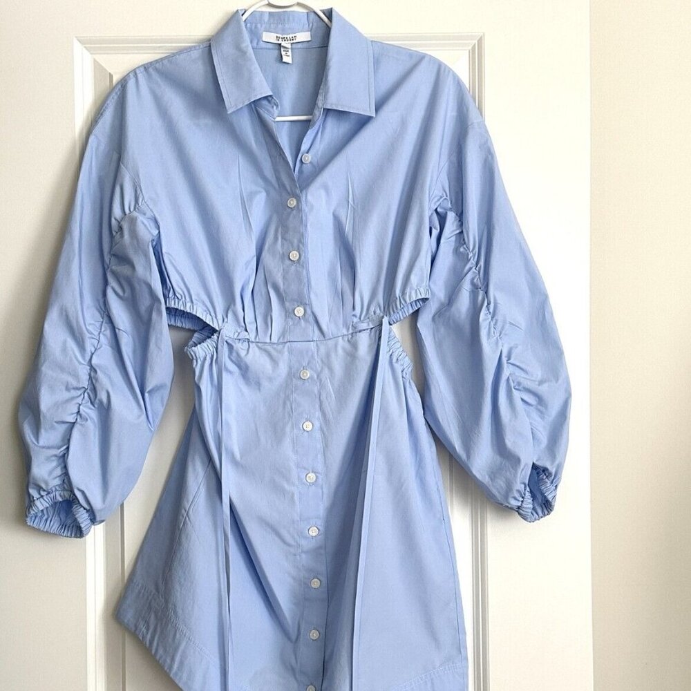 DEREK LAM 10 Crosby Jayce Light Blue Long Sleeve Mini Shirt Dress Size 4